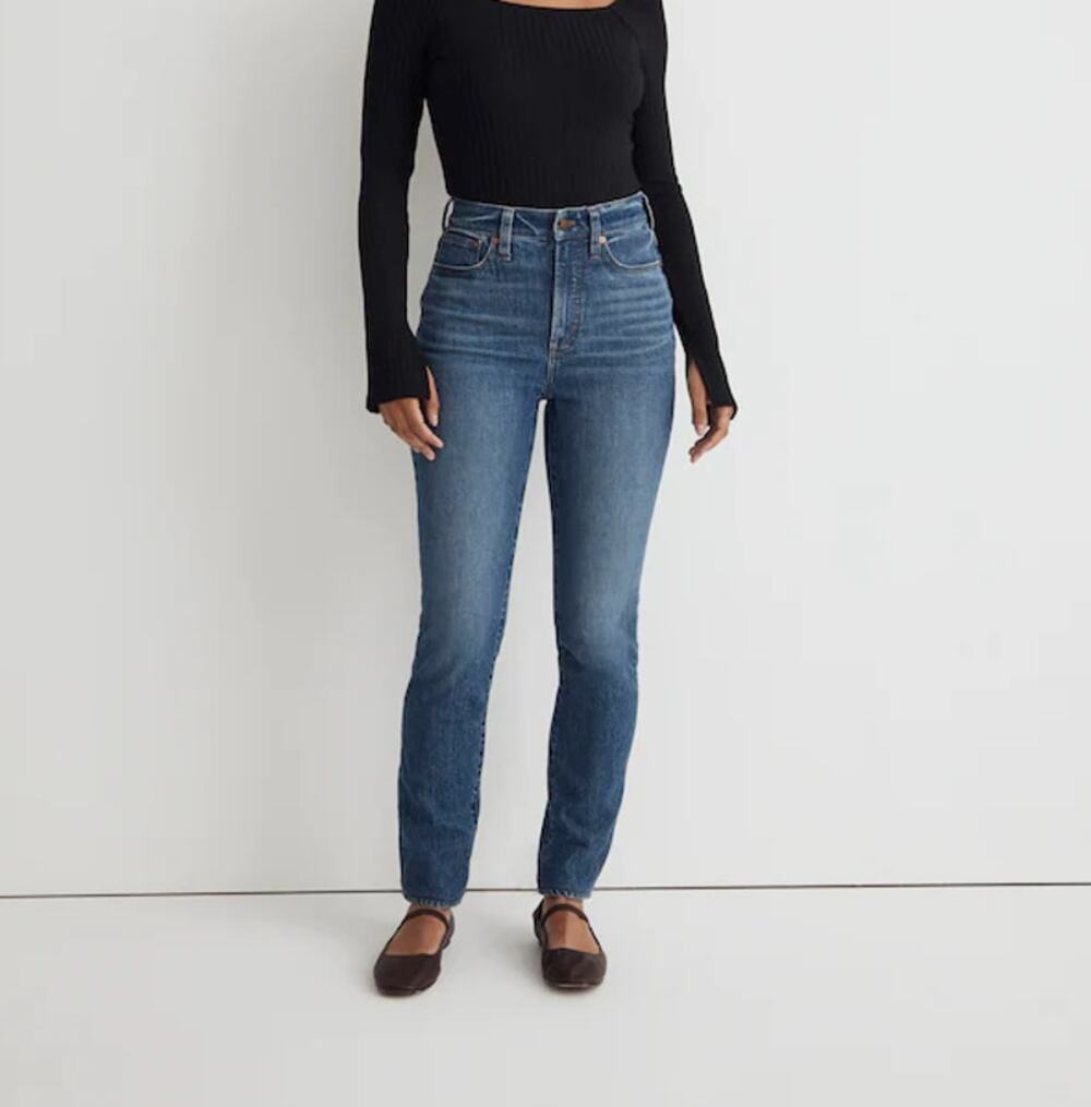 Madewell Curvy Mid Rise Perfect Vintage Jeans Straight Stretch Dark Wash 24P